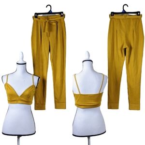 NASTY GAL 2 PC Halter Top Belted Pants Pinstripe